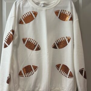 White Sequin Football Crewneck Sweatshirt - Women's